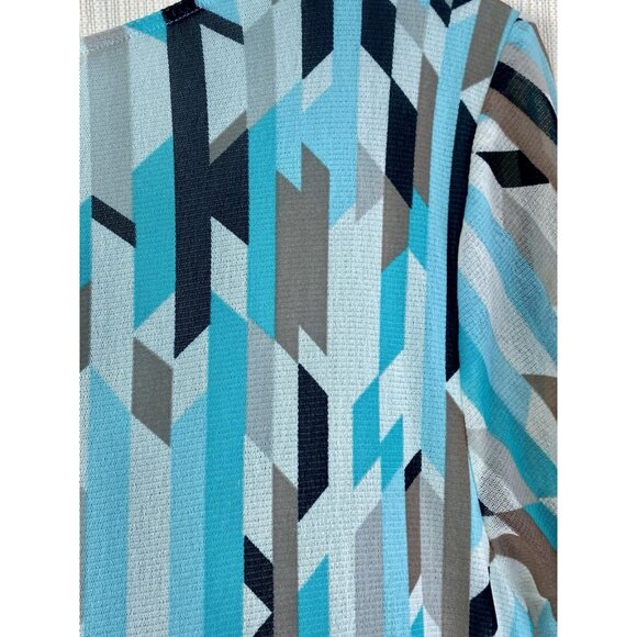 Alfani Size 1X Turquoise Tan Black Geometric Print Tiered Layered Tunic Top - Picture 7 of 7